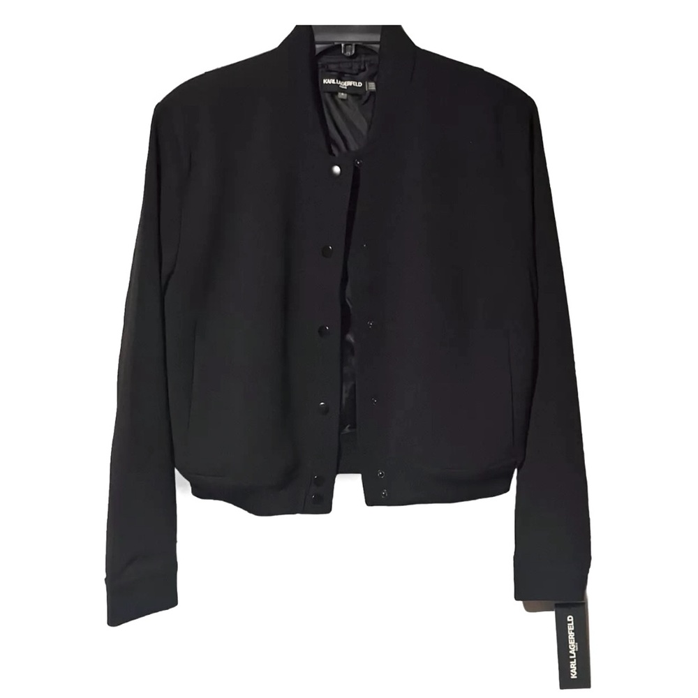 Karl Lagerfeld Paris Cropped Bomber Black Jacket Size 8